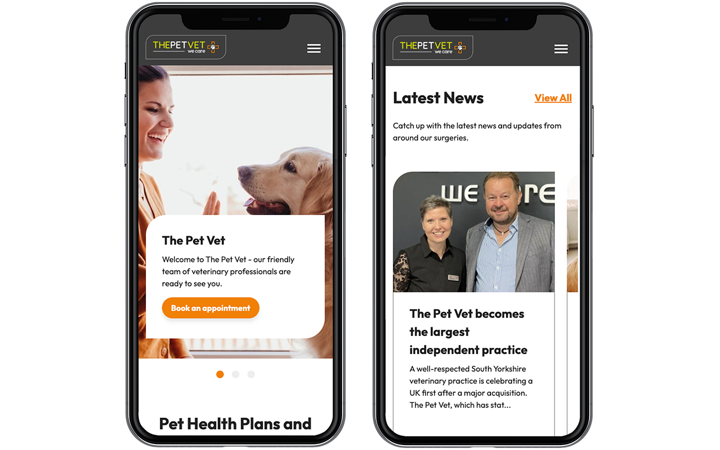 PetVet mockup 2 iphones